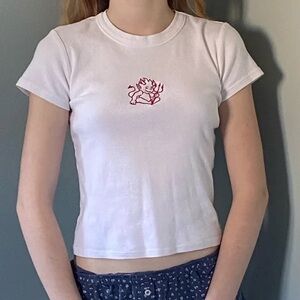 Brandy Melville J. Galt White Red Embroidered Baby Tee One Size